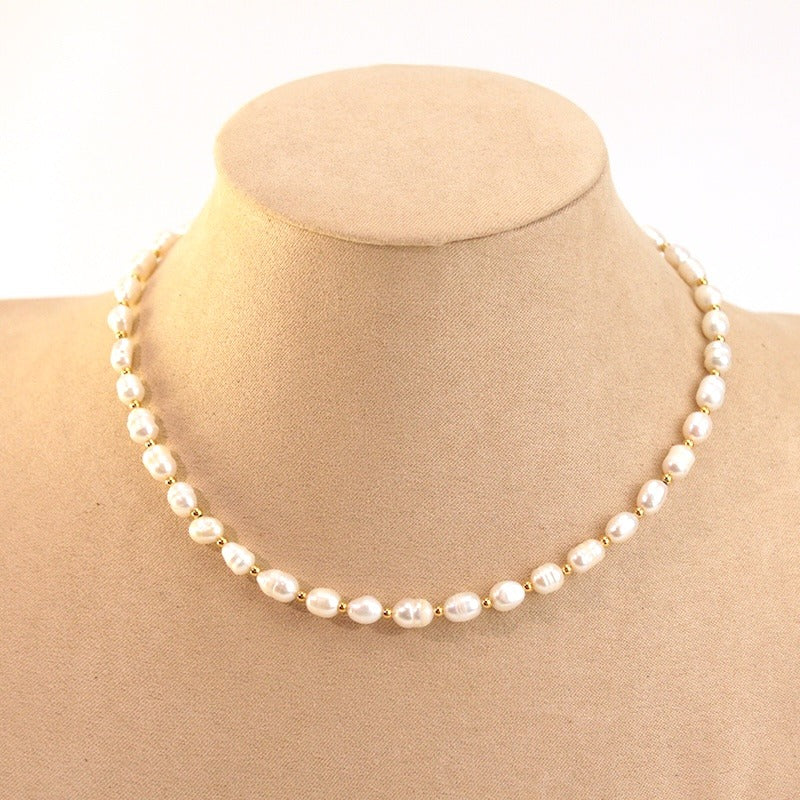 Collar acero Perlas de rio con bolitas de acero