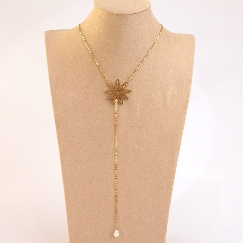 Collar acero sol ajustable con perla