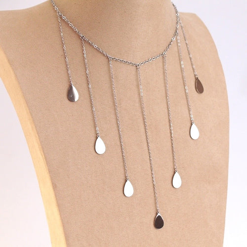 Collar acero abanico de hotas plateado