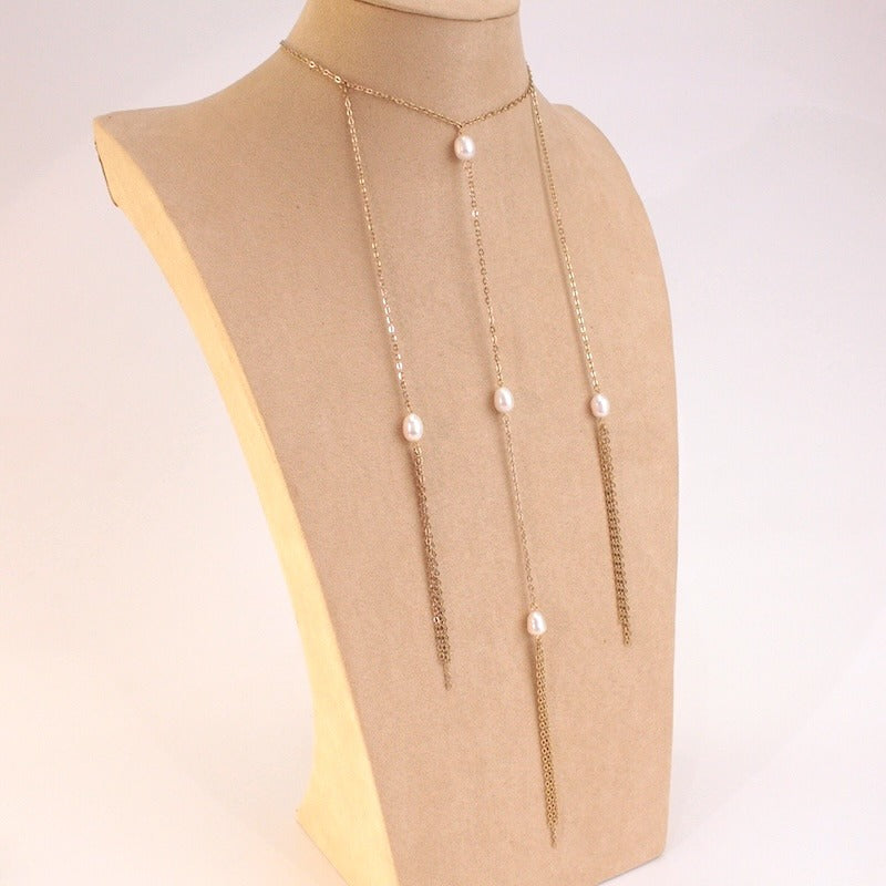 Chocker acero con tiras de perla