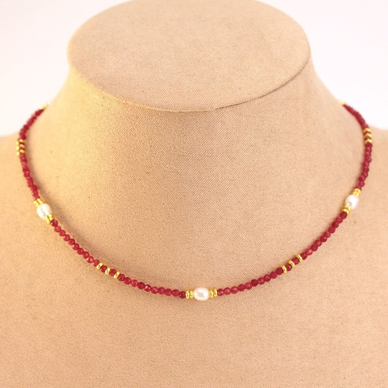 Collar acero piedra natural y perla