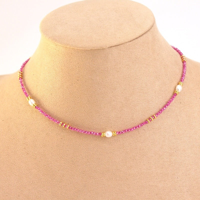 Collar acero piedra natural y perla