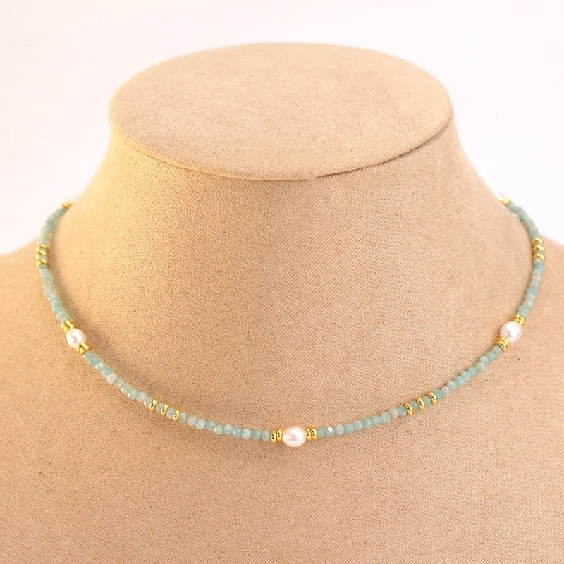 Collar acero piedra natural y perla