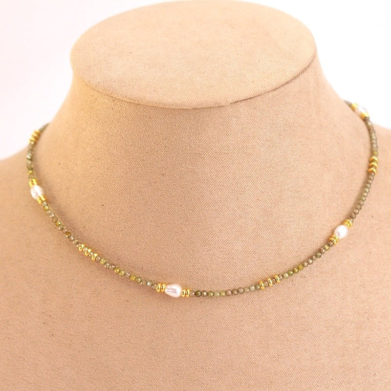 Collar acero piedra natural y perla