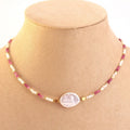 Collar acero piedra natural y perla rosa