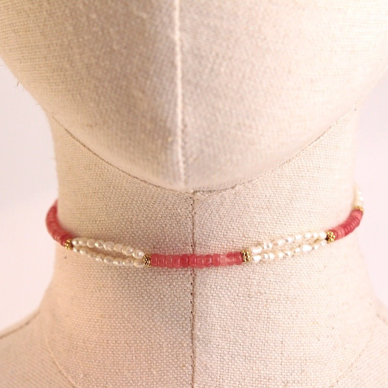 Chocker acero piedra natural y perla
