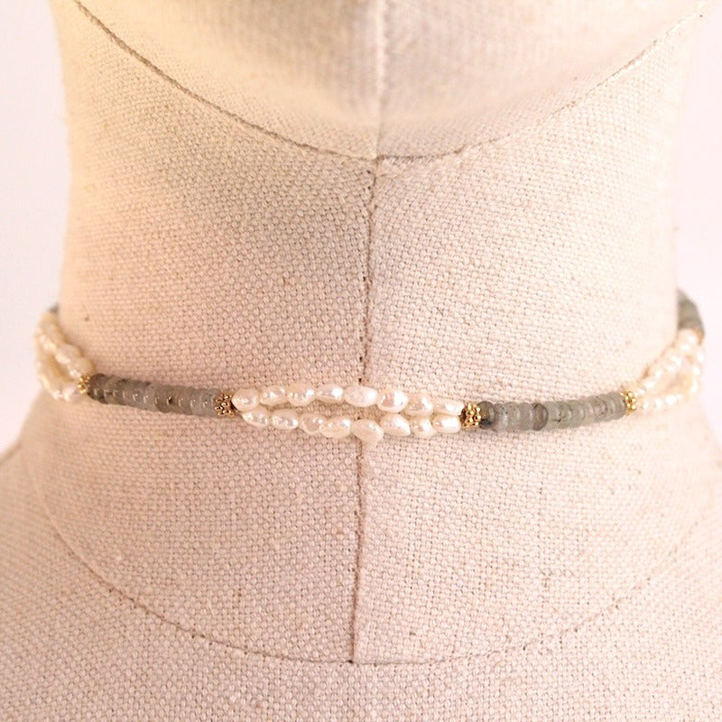 Chocker acero piedra natural y perla