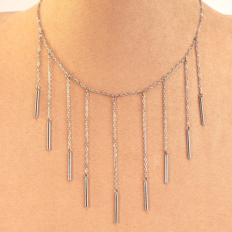 Collar acero lluvia de plata
